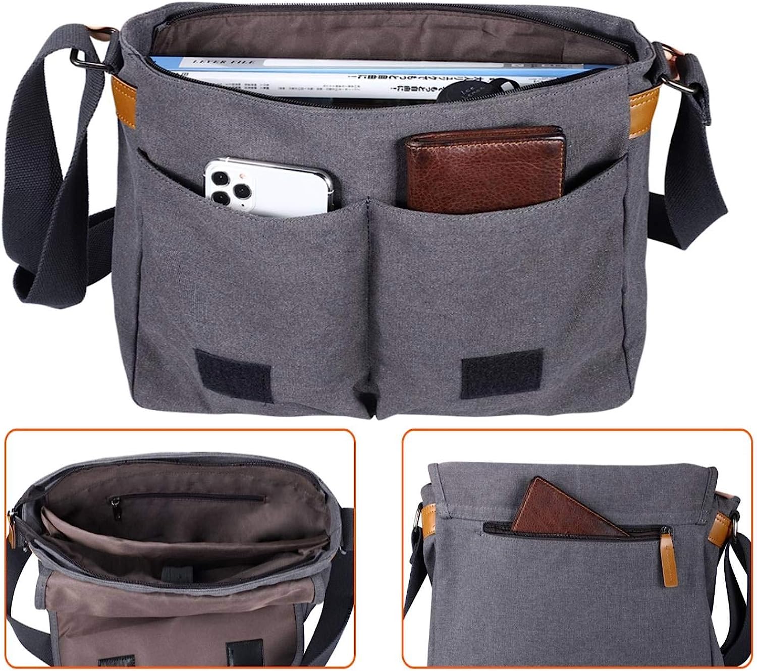 Estarer Messenger Bags for Men Women,13-14 Inch Laptop Water Resistant Shoulder Crossbody Bookbag Canvas Satchel - Image 4